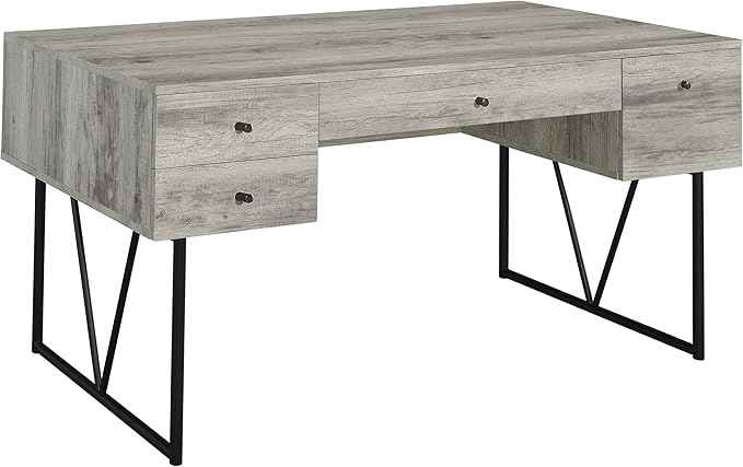 Coaster Home Furnishings Analiese Rustic 63-Inch 4-Drawer Home Office Computer Writing Desk Study Table with Storage Engineered Eco-Friendly Wood Look Laminate Sturdy Steel Grey Driftwood 801999