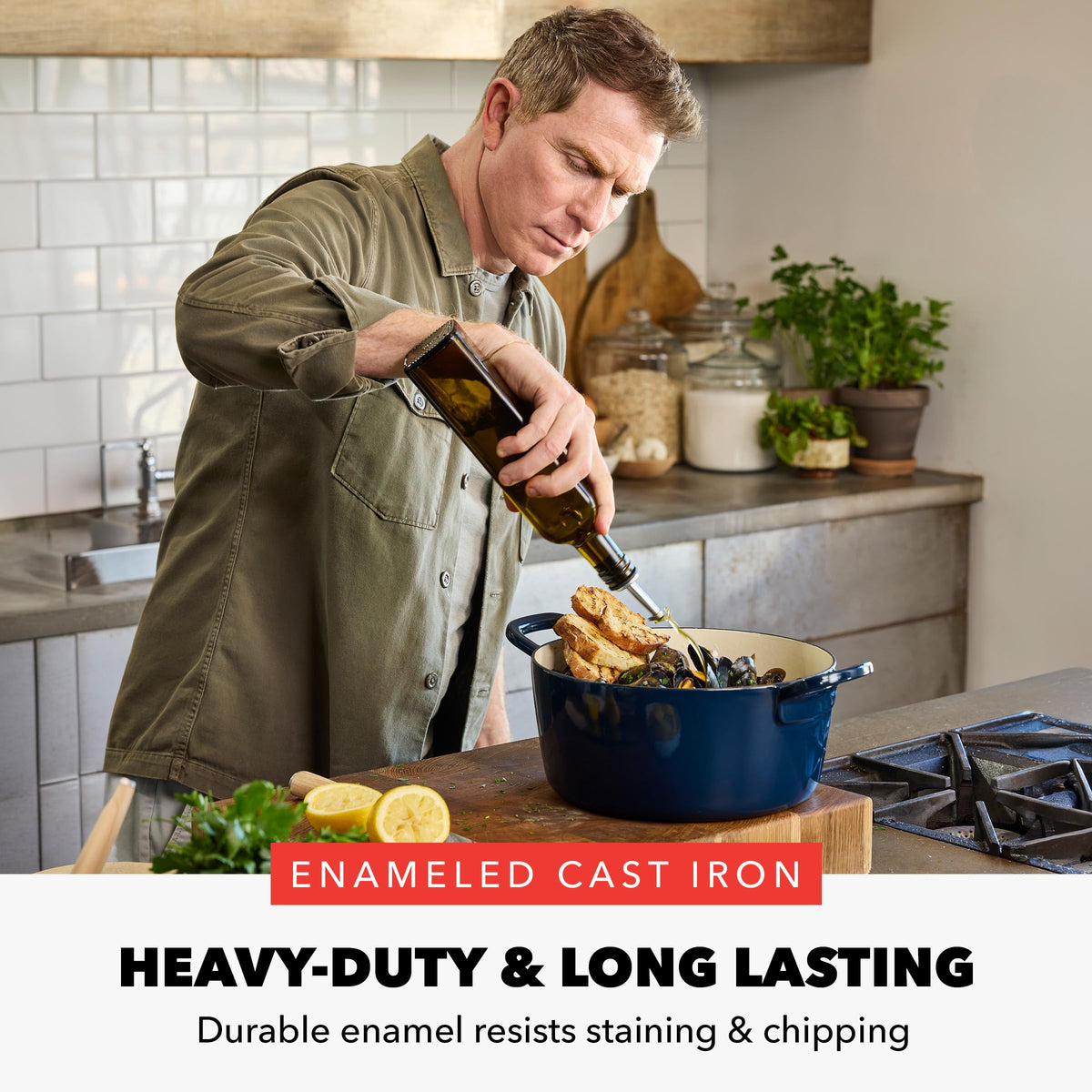 x Bobby Flay 5.5QT Enameled Cast Iron Dutch Oven With Lid