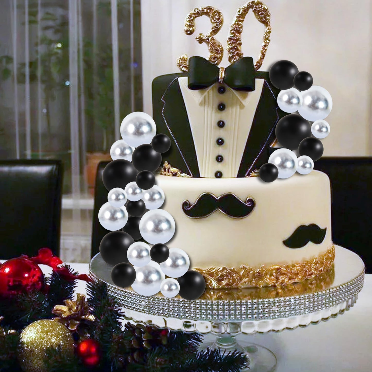 40 Pcs Ball Cake Toppers Mini Balls Cake Decorations Black Silver Foam Balls Sticks DIY Cake Topper for Congrats Grade 2026 Graduation Men Birthday New Year Retirement Decorations (40 Count)