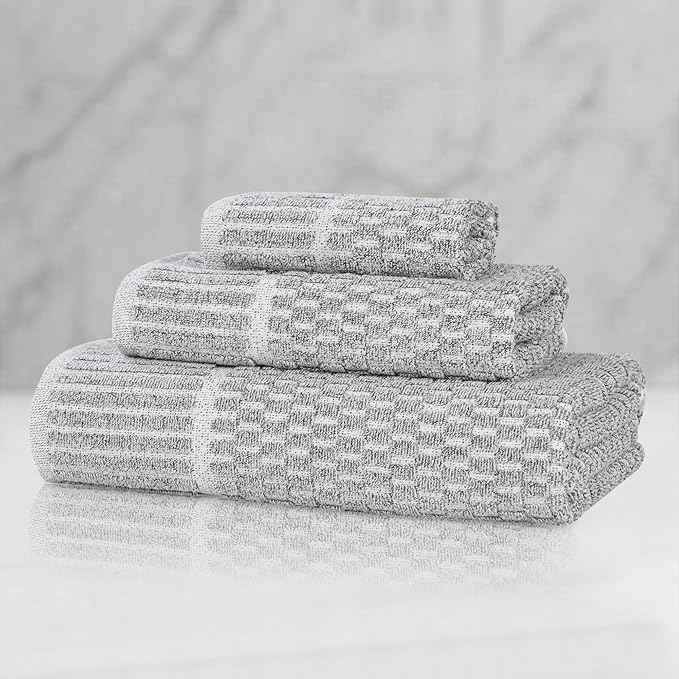 Superior Juno Viscose Cotton Blend Medium Weight Towels, for Bathroom, Shower, Spa, Plush, Quick Dry, Ultra-Soft Towels, Bath Essentials, Border Detail, 3 Piece Assorted Towel Set, Charcoal
