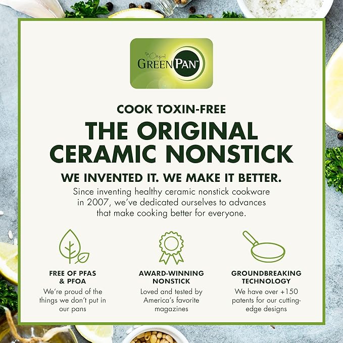 GreenPan Hudson Healthy Ceramic Nonstick, 8 Piece Cookware Pots and Pans Set, Vintage Wood Inspired Handle, PFAS-Free, Dishwasher Safe, Black
