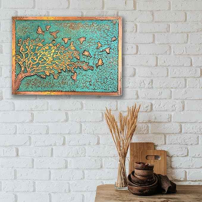 nooc art Handmade Copper Wall Art for Home, Living Room, Bedroom, Kitchen and Office Decor, Rustic Decorative Mural Art for Farmhouse Decor (Tree of Peace, 13.7 x 19.7, Unframed)