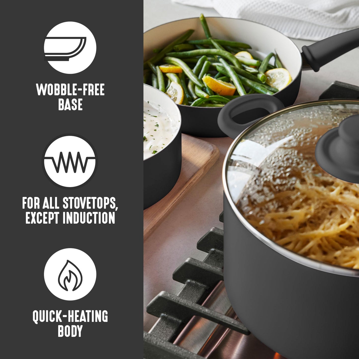 8 Piece Nonstick Cookware Set (8 Piece Cookware Set / Black and Cream)