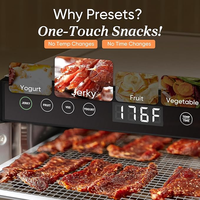 COSORI Food Dehydrator for Jerky, 176°F Temperature Control, 5 Stainless Steel Trays Dryer Machine, 4 Presets, 48H Timer, for Dog Treats, Meat, Fruit, Veggies, Snacks, Bright-Silver