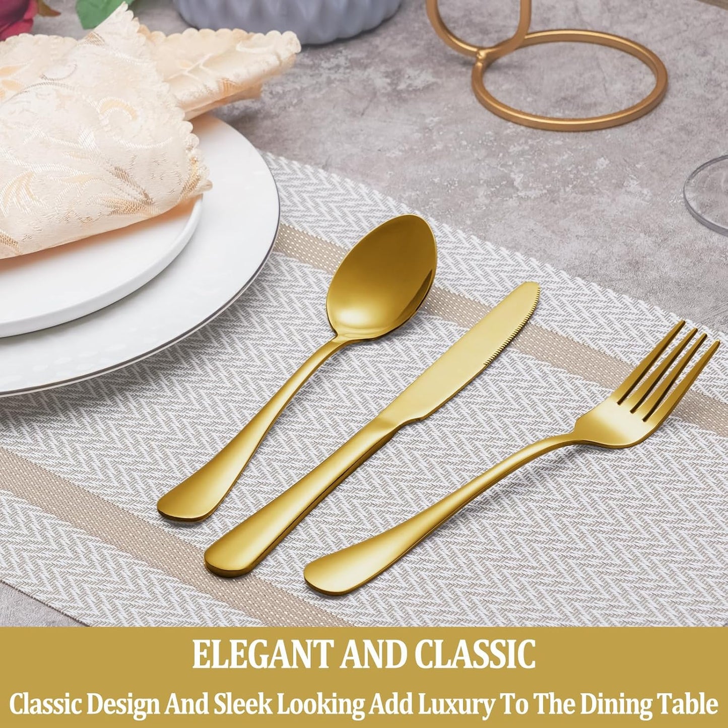 40 Pcs Gold Silverware Set Service for 8, Premium Stainless Steel Flatware Set, Cutlery Utensil Set, Durable Home Kitchen Eating Tableware Set, Include Fork Knife Spoon Set, Dishwasher Safe
