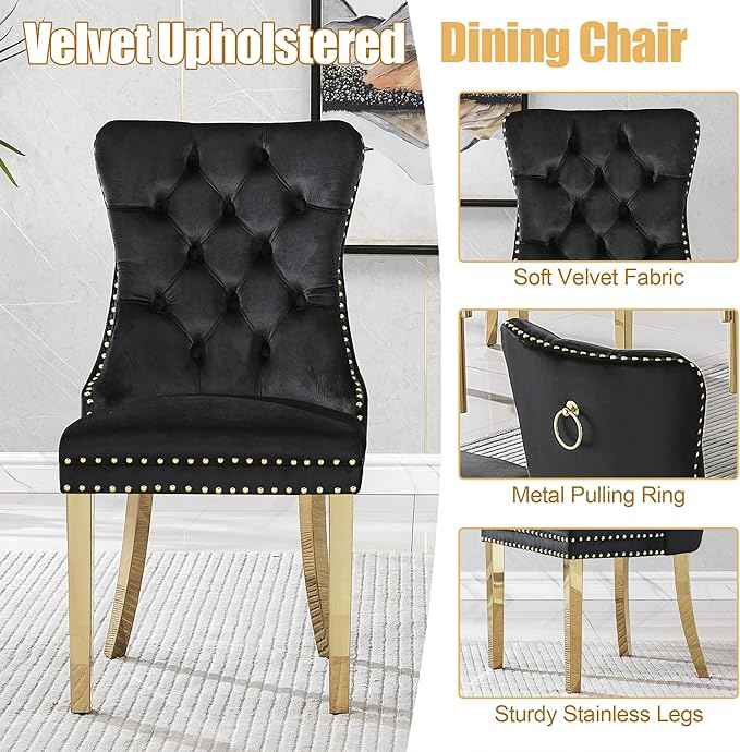 7 Piece Glass Dining Table Set for 6, 63" Modern Kitchen Table with 6 Black Velvet Chairs, Tempered Glass Tabletop with Black X-Shaped MDF Base, Modern Dining Room Set for Kitchen and Dining Room