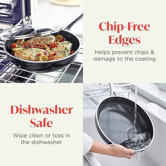 Orfeo 3QT Nonstick Saute Pan with Lid, Made in Italy, Diamond Ceramic PFAS-Free Cookware, Induction Ready, Scratch Resistant, Laser-Fused Surface for Durability, Dishwasher Safe, Black