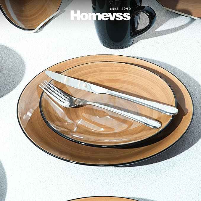 Stoneware Sonoma 16pc Dinnerware Set, Black + Speckled Spin Wash Mocha