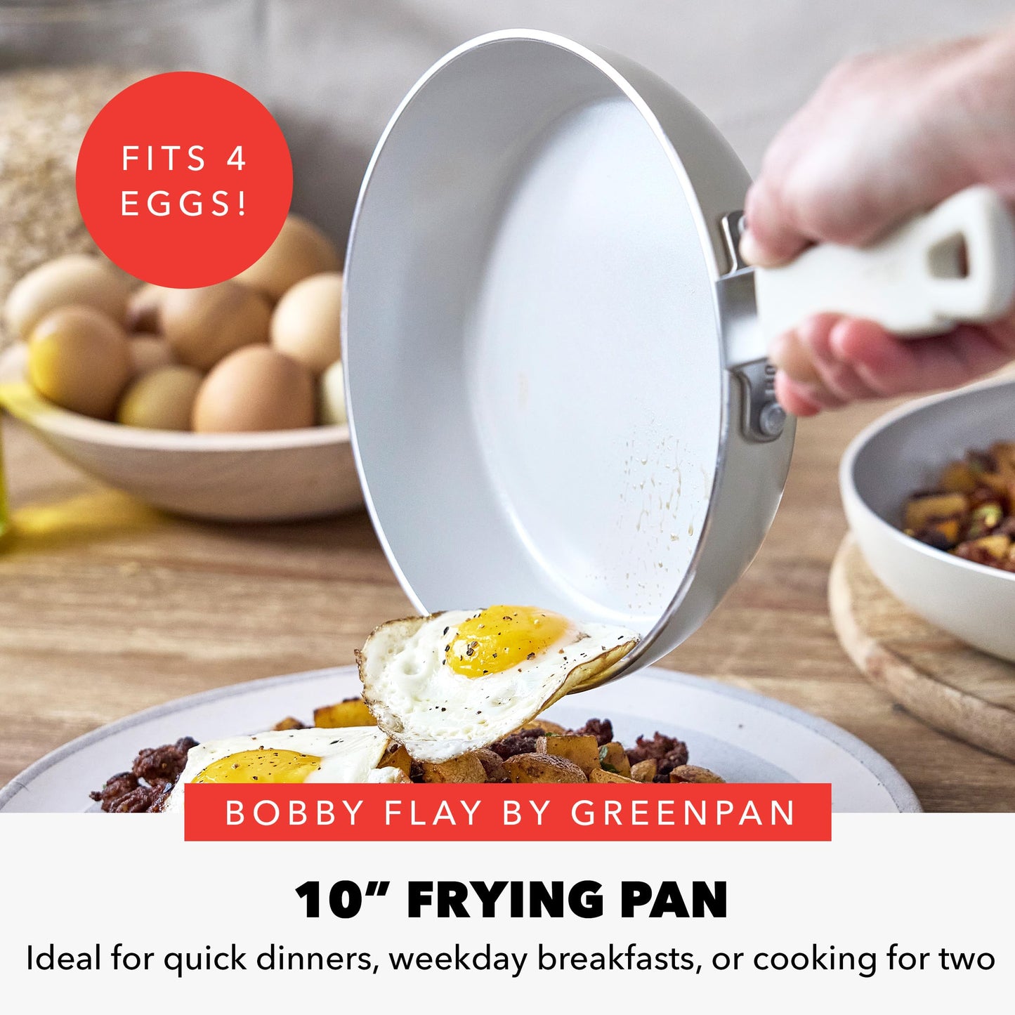 x Bobby Flay 10" Diamond Ceramic Nonstick Frying Pan (10" Frying Pan Skillet / Cream)