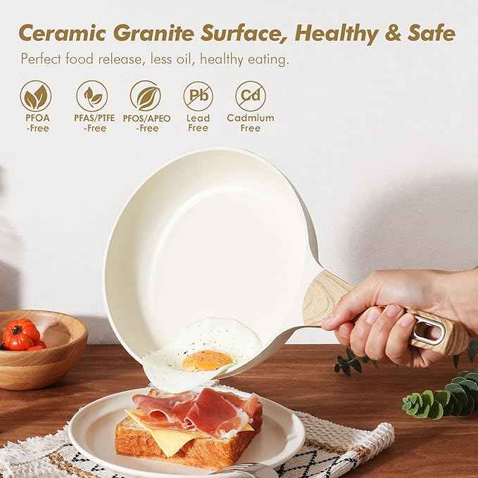 SENSARTE Ceramic Cookware Sets, Pots and Pans Set Non stick, Granite Induction Cookware, Non toxic Healthy Non Stick Kitchen Cooking Set, with Frying Pans Set, PFAS PTFE PFOA PFOS Free,14 Pcs