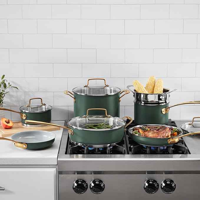 Cuisinart Cookware Set, 11 Piece Stainless Steel Cookware Pots and Pans, Home and Kitchen Durable Stainless Steel for Everyday Cooking, Matte Thyme, MT89G-11
