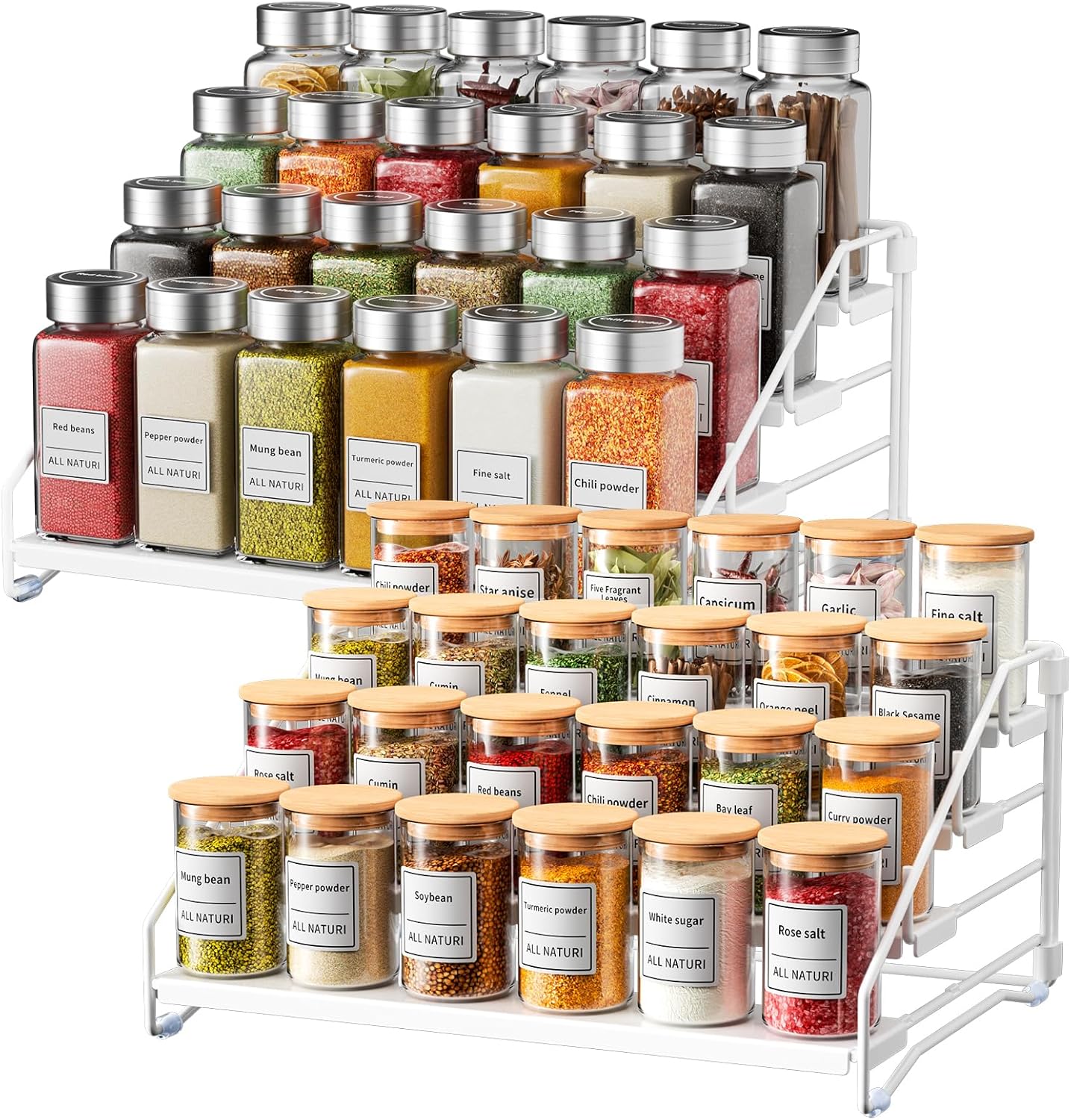 RCHYFEED Spice Rack Organizer for Cabinet,4 Tier Spice Organization for Cabinet Easy Visibility,Tierd Spice Rack Seasoning Organizer for Kitchen Countertop Pantry,Metal(White, 2Pack)
