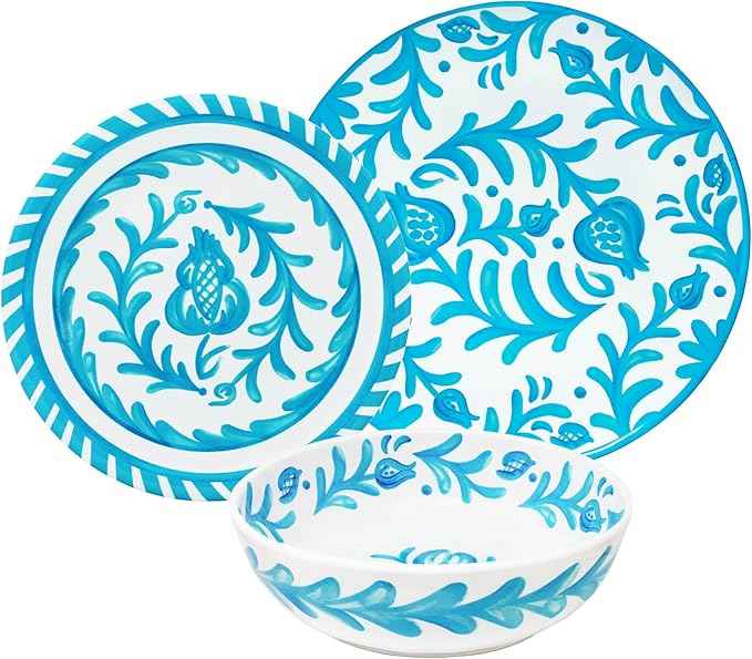 Le Cadeaux Luxury Melamine 18 Piece Dinnerwear Set, Service for 6,Sicily Teal
