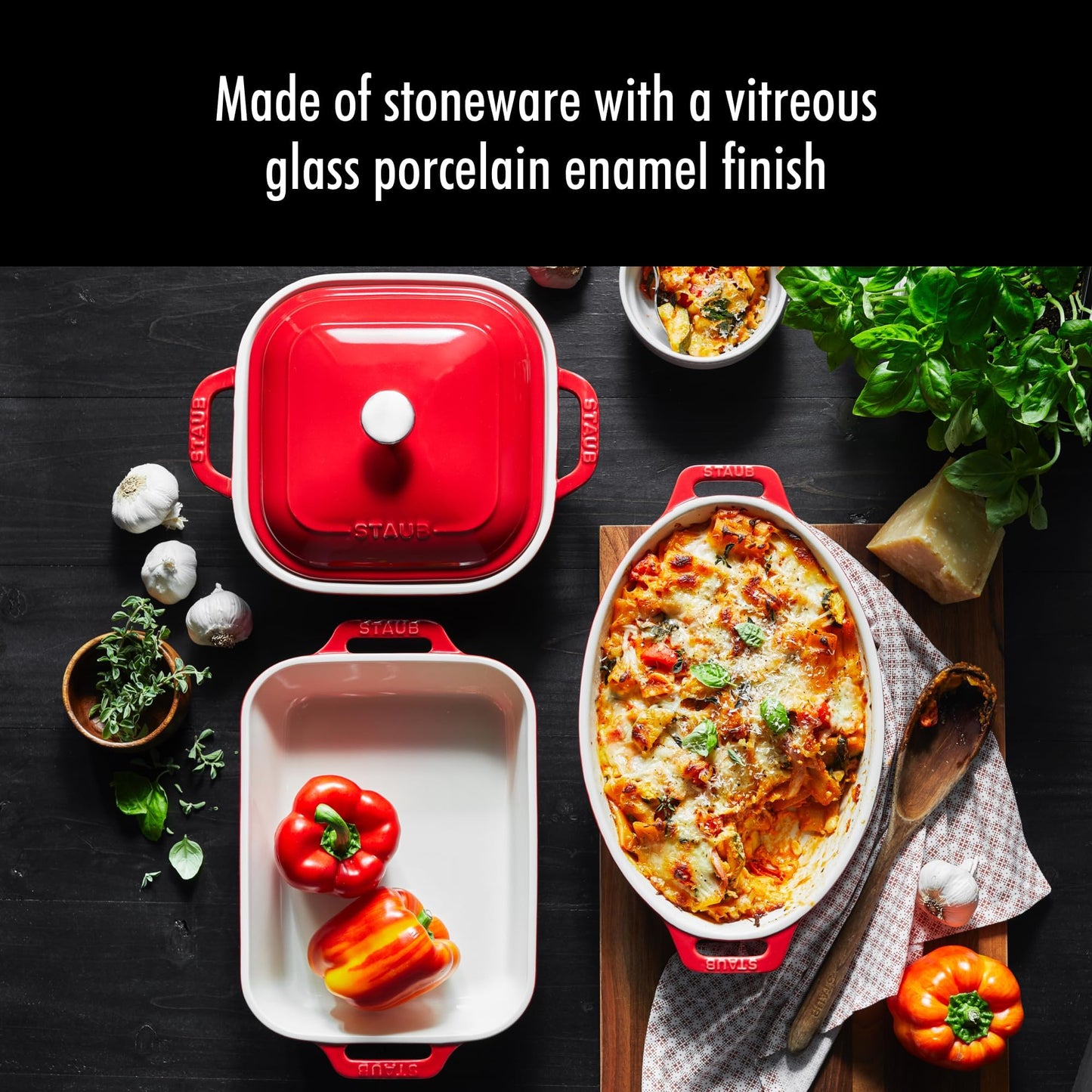 Ceramic 4 pc Baking Pans Set (4-pc / Baking Dish Set / Cherry)