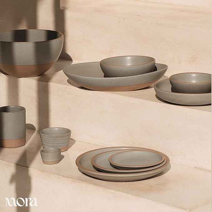 MORA Jumbo and Large Serving Dishes Set of 2, 13 inch and 12 inch Ceramic Pottery Oval Platters - Microwave, Oven and Dishwasher Safe - Peppercorn & Terracotta