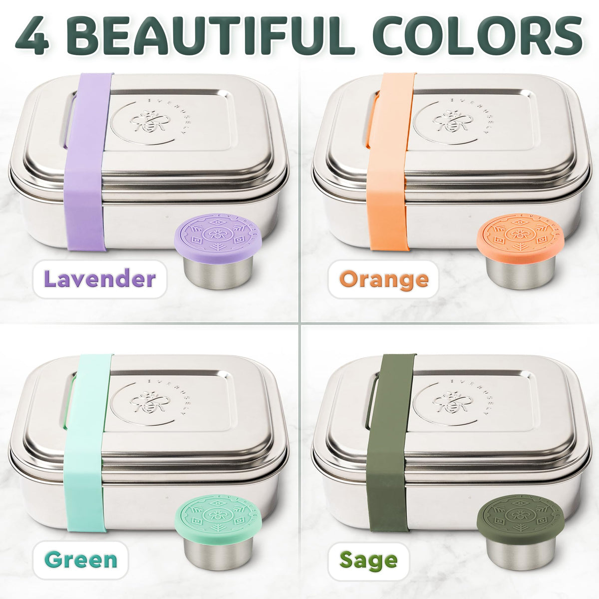 Stainless Steel Bento Box + Condiment Container (Green / 60oz / 1800ml)