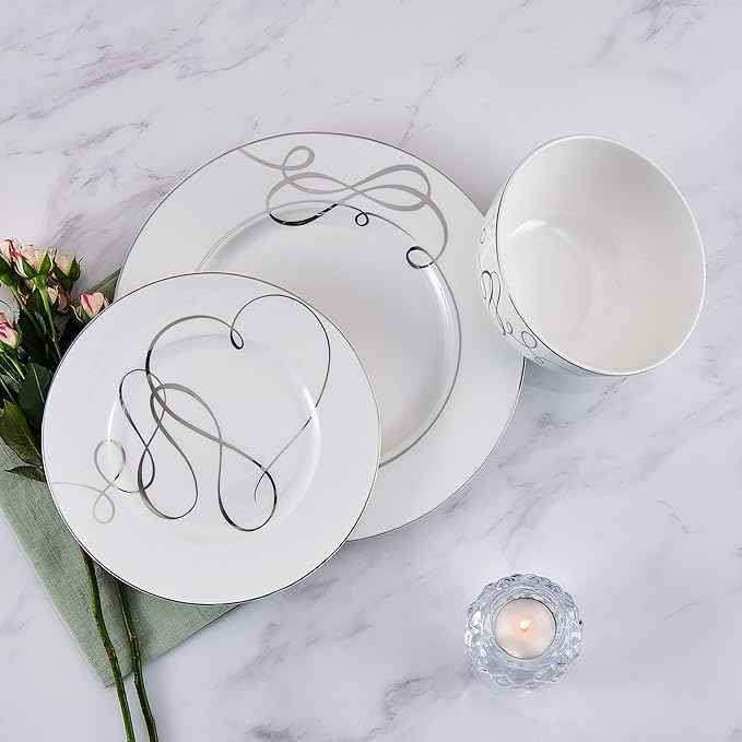 Mikasa Love Story Platinum Banded 24 Piece Dinnerware Set, Service for 8