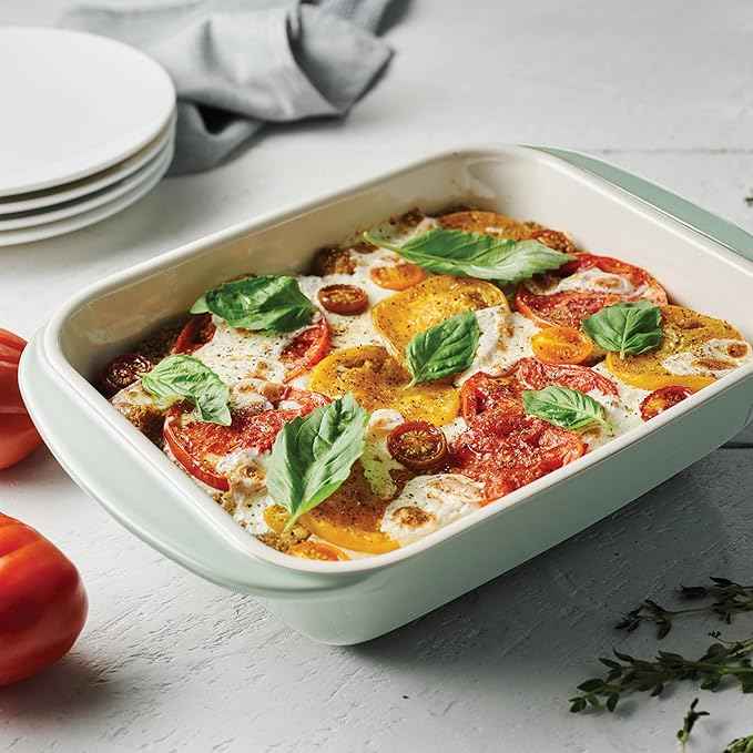 Tramontina Mae 3-Piece Ceramic Porcelain Baking Pans Set, Non Stick Casserole Dishes for Oven, Rectangular Bakeware for Lasagna, Cakes and Loafs (Mint)