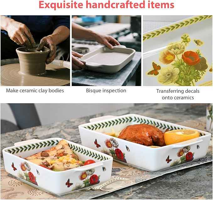 ACMLIFE Ceramic Casserole Dish Set, Ceramic Baking Dish for Oven, Casserole Dish Bakeware Set, Casserole Dishes for Oven, Lasagna Pan, Large Baking Dishes with Handles, Microwave, Dishwasher Safe, Gift Packaging Floral 2 Pcs Set(13"x8"+10.3"x6.3") (Bea...