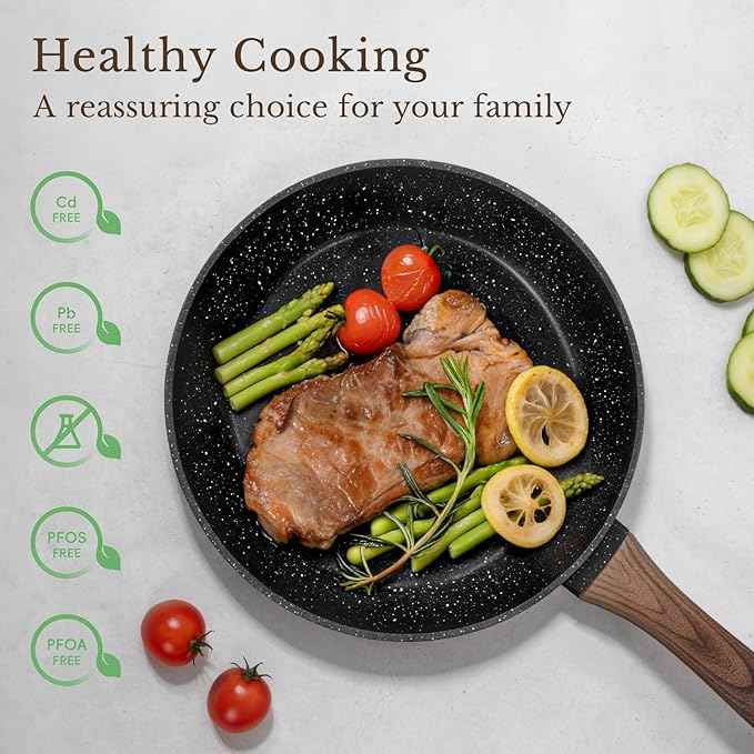 EWFEN 25 Pcs Pots and Pans Set, Nonstick Ceramic Cookware Sets, Healthy Non-Toxic, Large Capacity, Induction Compatible, Cooking Set with Frying Pans & Saucepans, PFAS/PTFE/PFOA Free, Classic Black