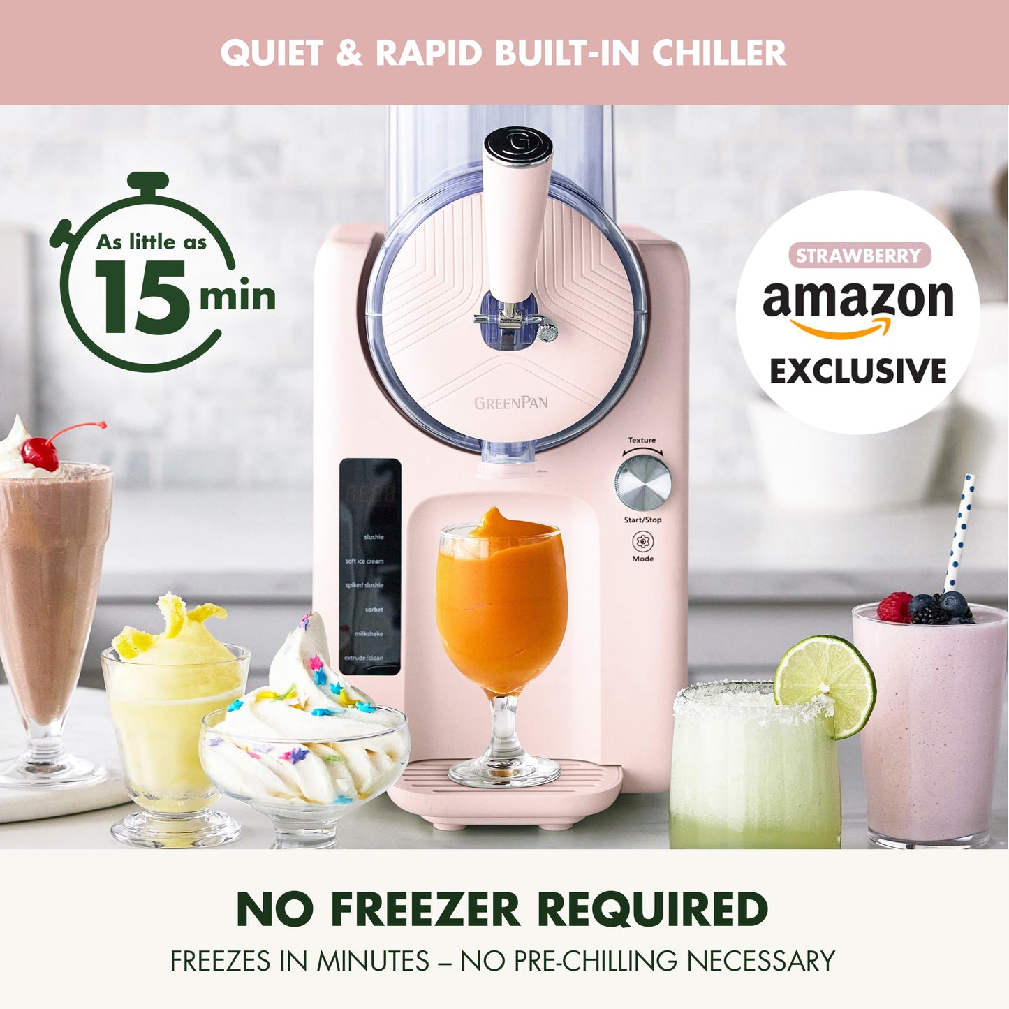 Frost Ice Cream Maker & Slushie Machine (4 Pint Ice Cream & Frozen Drink Maker / Strawberry Pink)