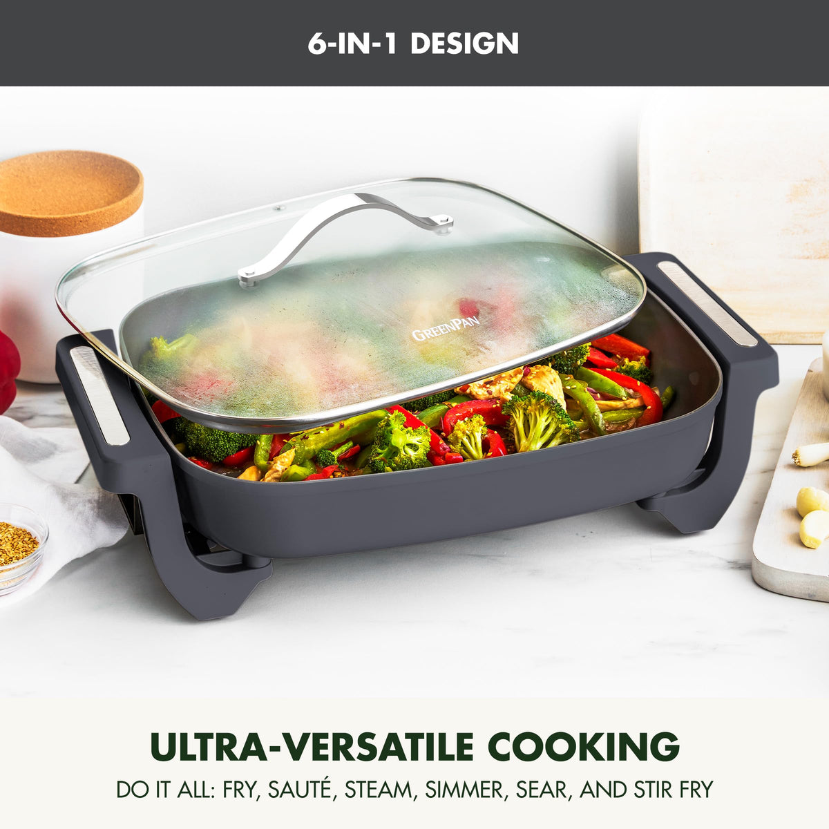 Advanced 12” X 15” Electric Skillet with Lid (12" x 5" Electric Skillet / Graphite)
