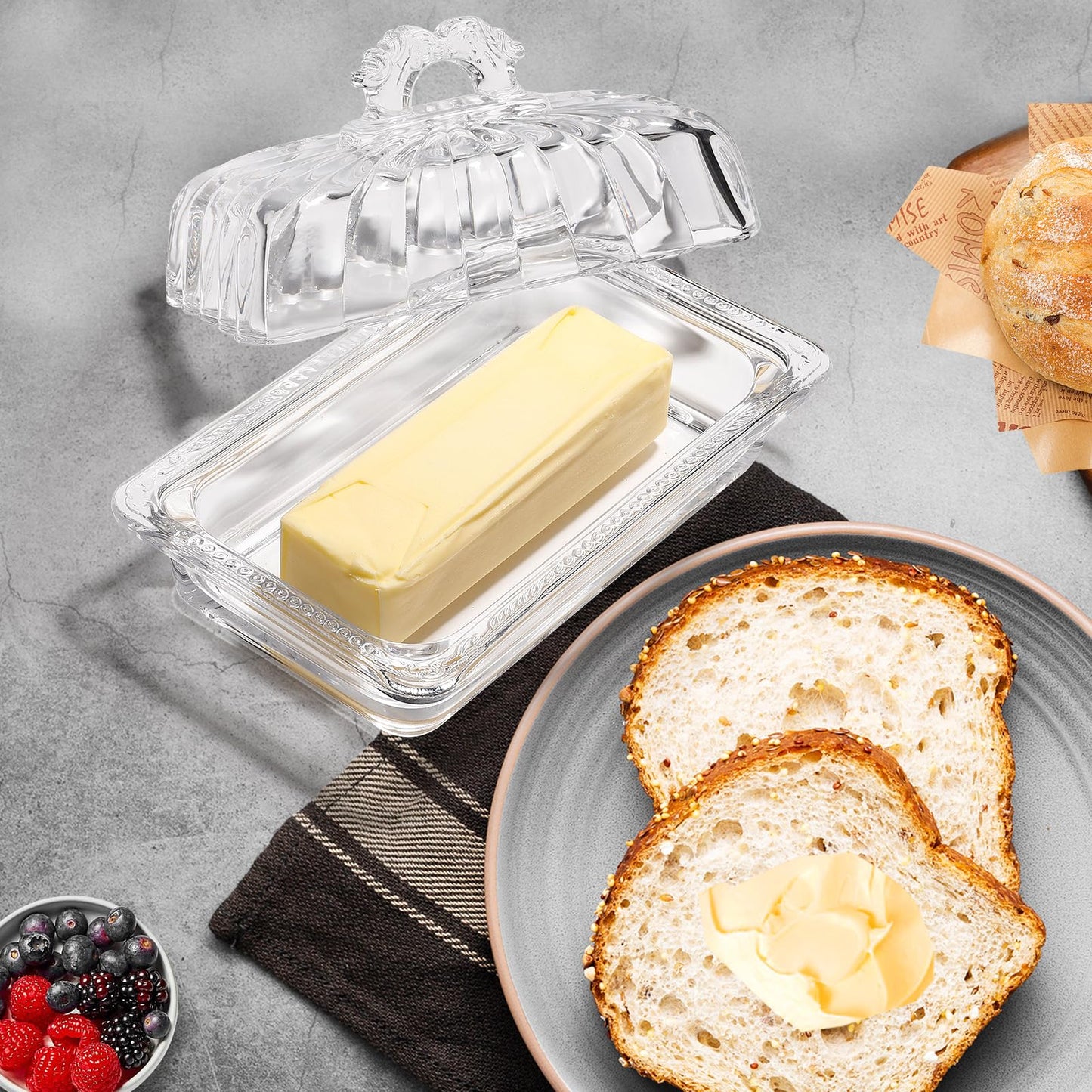 Modern Fancy Clear Glass Butter Dish with Lid (Clear-4 / Amber/Clear)