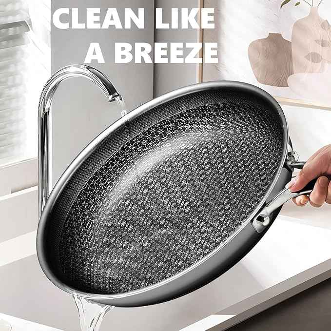 Non Stick Frying Pans Set, Hybrid Skillet Set Nonstick (8+10+12inch), Pans for cooking, PFOA Free Stainless Steel Kitchen set, Dishwasher and Oven-Safe Cookware Sets