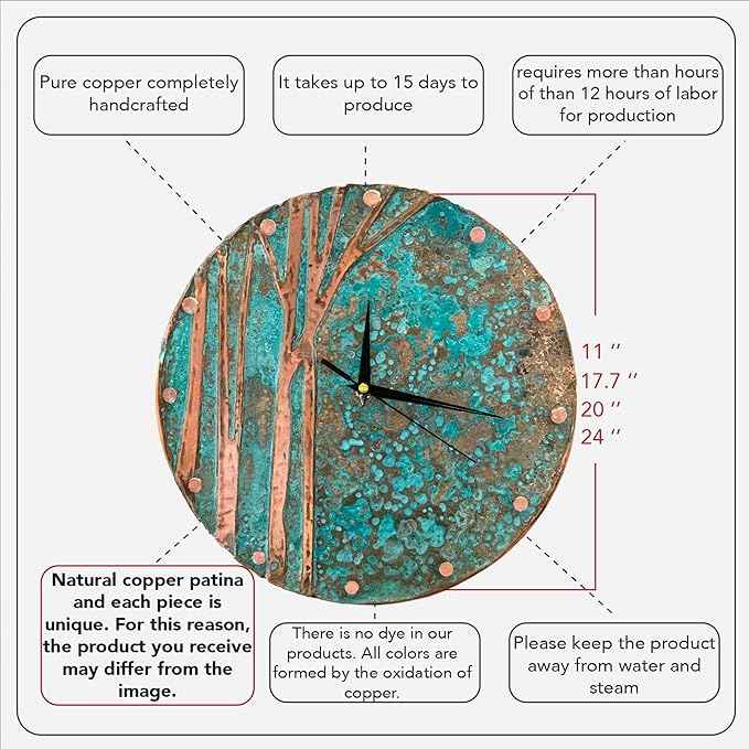 Handmade Copper Wall Clock Artisan Touch in Every Piece - Tree of Time Wall Decor Copper Clock for Living Room, Office, Kitchen & Bedroom (Time Circles Tree, 11)