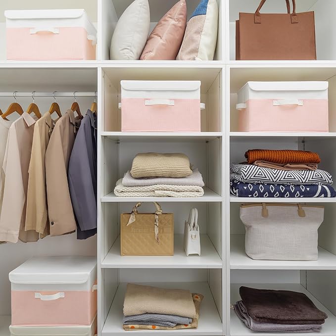 GRANNY SAYS Storage Baskets with Lids, Decorative Storage Boxes, Clothes Storage Bins for Closet, Foldable Storage Organizers, Pink, 2-Pack