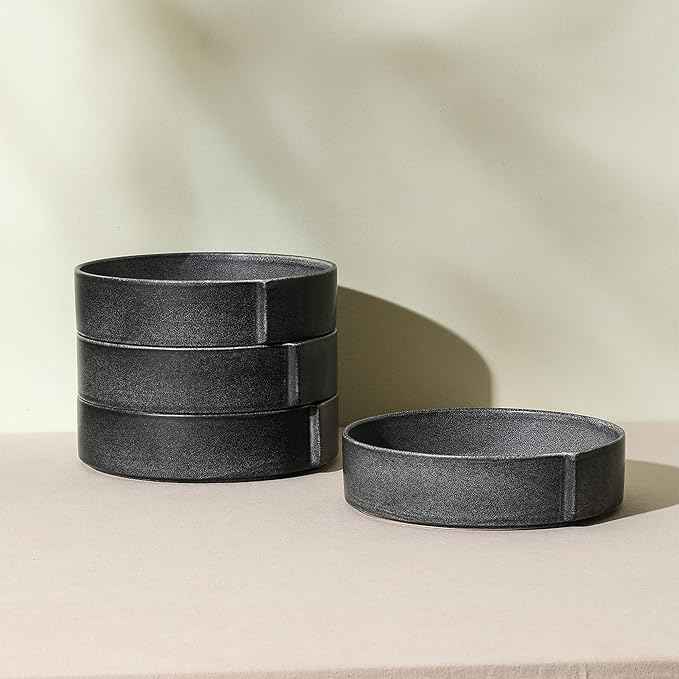 Stone Lain Bao 4-Piece Pasta Bowl Set Stoneware, Charcoal