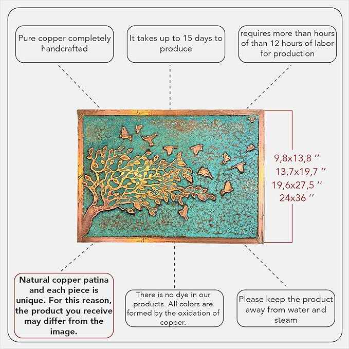 nooc art Handmade Copper Wall Art for Home, Living Room, Bedroom, Kitchen and Office Decor, Rustic Decorative Mural Art for Farmhouse Decor (Tree of Peace, 9.8 x 13.8, Unframed)