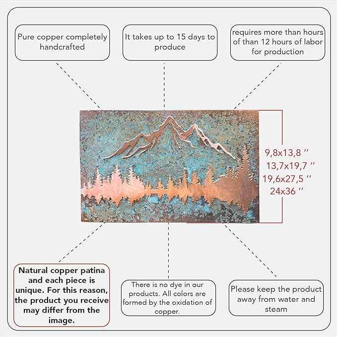 nooc art Handmade Copper Wall Art for Home, Living Room, Bedroom, Kitchen and Office Decor, Rustic Decorative Mural Art for Farmhouse Decor (Panorama of Copper, 9.8 x 13.8, Unframed)