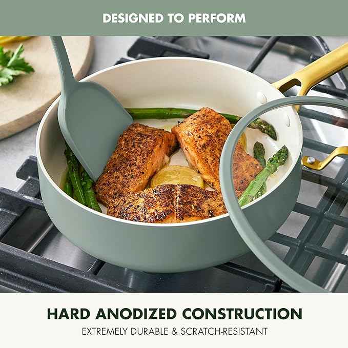 GreenPan Nonstick Reserve Pro 10 Piece Cookware Set, NSF Certified Ceramic, Hard Anodized PFAS-Free Pots & Pans Set with Lids, Stainless Steel Handles, Oven & Dishwasher Safe, Moss Green