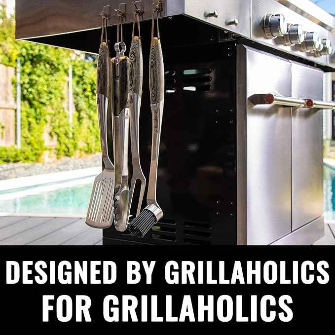 Grillaholics Premium BBQ Grill Tools – The Ultimate Grilling Gift for Dad - Luxury 4-Piece Barbecue Utensils Grill Set with Wooden Gift Box