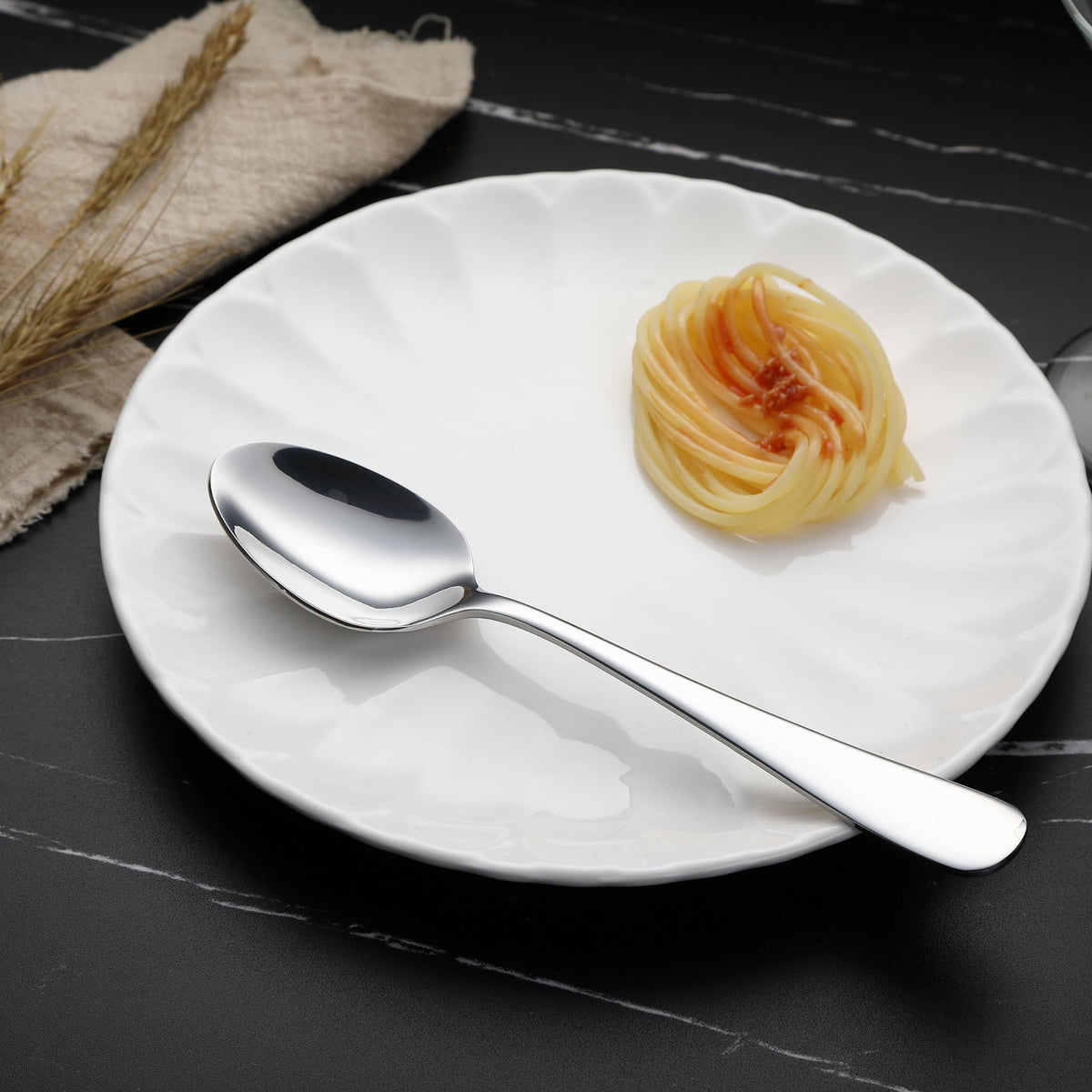 Stainless Steel Dishwasher Safe Dinner Spoons with Round Edge (7.9 inches)