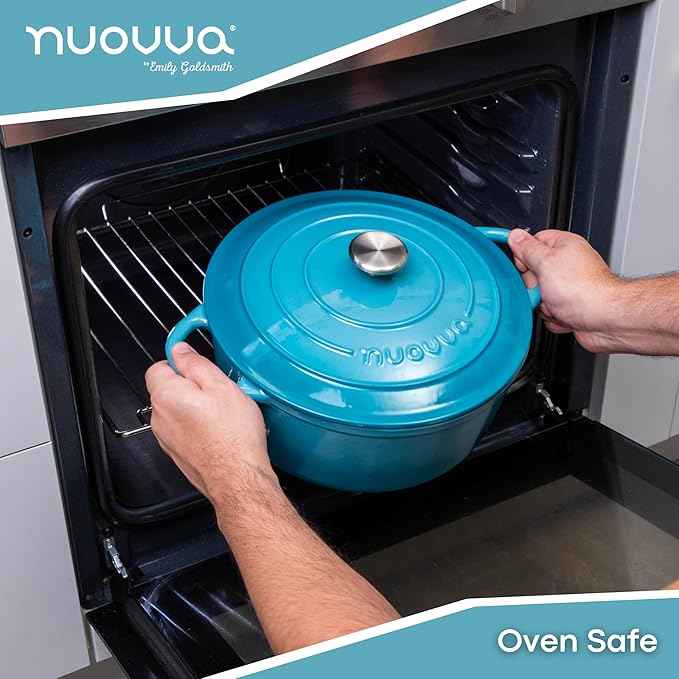 Cast Iron Dutch Oven with Lid – Non-Stick Ovenproof Enamelled Casserole Pot – Sturdy Dutch Oven Cookware – Blue, 7.3-Quart, 30cm – by Nuovva