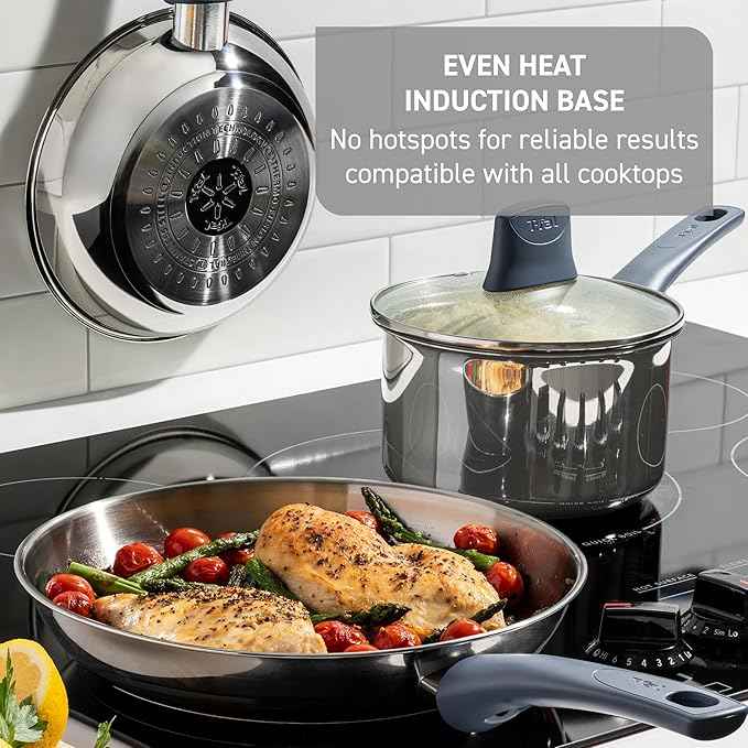 T-fal Essentials Stainless Steel Fry Pan 10.5 Inch, Induction Compatible Oven Safe 350F, Durability & Performance, Cookware, Pots and Pans, Chef's Pan, Skillet, Frying Pan, Dishwasher Safe Silver/Blue