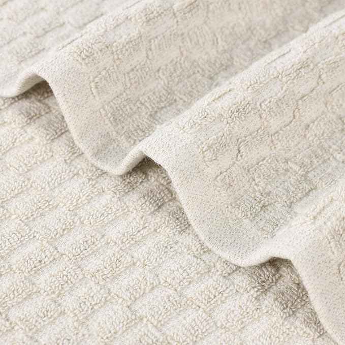 Superior Juno Viscose Cotton Blend Medium Weight Towels, for Bathroom, Shower, Spa, Plush, Quick Dry, Ultra-Soft Towels, Bath Essentials, Border Detail, 3 Piece Assorted Towel Set, Beige