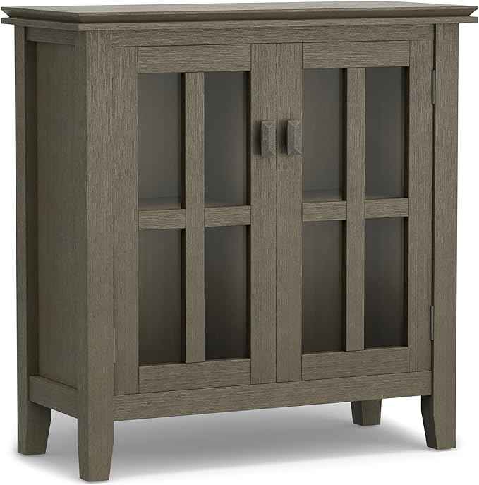 SIMPLIHOME Artisan SOLID WOOD 30 Inch Wide Contemporary Low Storage Cabinet in Farmhouse Grey, For the Living Room, Entryway and Family Room
