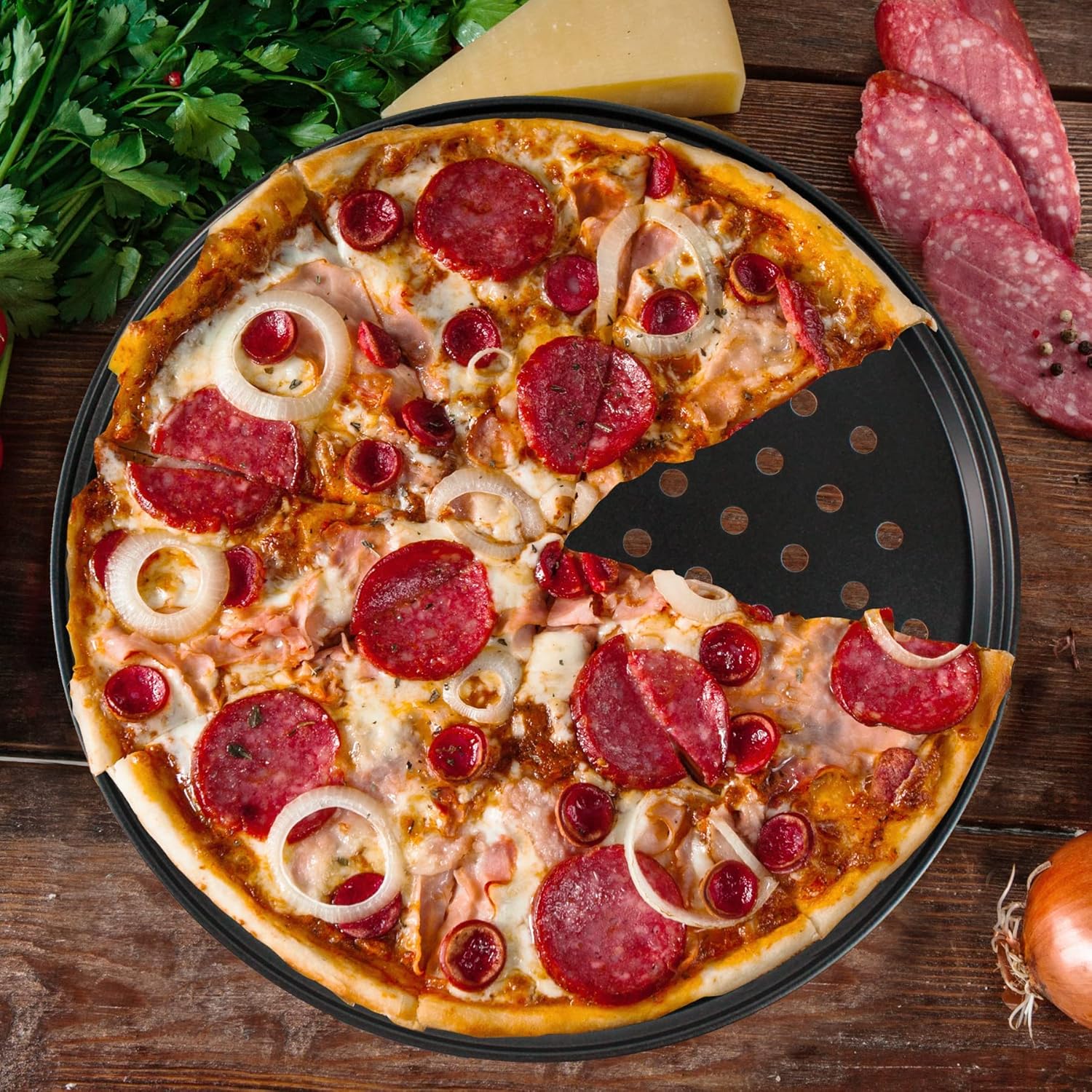 Baking Steel Pizza Pan with Holes, Round Pizza Pan for Oven, 9 Inch, 11 Inch, 12 Inch Bakeware Pizza Tray, Nonstick Baking Supplies Home Kitchen Steel Crisper Pizza Pan Set (3 Pcs) - HomeSpice