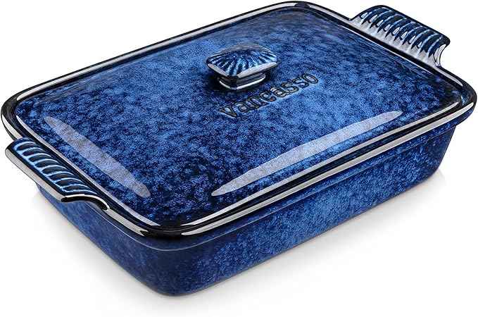 vancasso Starry Casserole Dish With Lid, 3.8 Quart Casserole Dish for Oven, 9x13 Baking Pan with Handles, Large Casserole Baking Dish Lasagna Pan with Lid, Microwave, Dishwasher Safe, Blue