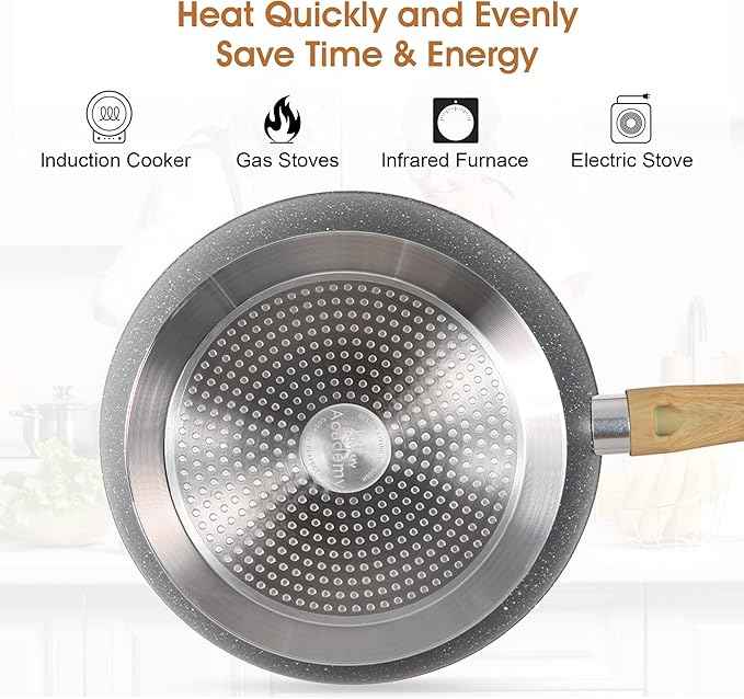 Kitchen Academy Induction Cookware & Bakeware Set - 30 Piece Grey Granite Cooking Pans Set, Non Toxic Pots and Pans Set Non Stick