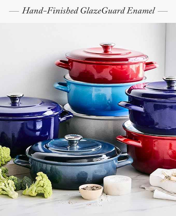 Merten & Storck 7QT Round Dutch Oven Casserole Pot with Lid, European Crafted Enameled Iron Stockpot, Induction & All Cooktops, Braising, Stews, Roasting, Slow Cooking, Sourdough, Foundry Red