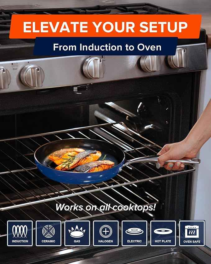 Nuwave Lux 13-Piece Premium Cookware Collection, Healthy G10 Duralon Blue Ceramic Nonstick, Ultra Durable, PFAS-Free, Lightweight & Works on All Cooktops