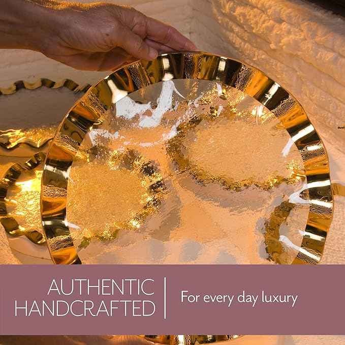 Annieglass Ruffle 14.5 x 9.5 Inch Oval Platter with 24k Gold, Timeless Glass Tableware for all Occasions, Made in the USA