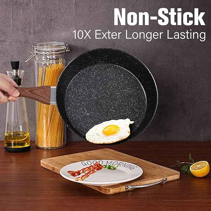 Kitchen Academy Induction Pots and Pans Set Non Stick - 12 Pcs Nonstick Kitchen Cookware Set, Black Hammered Cooking Pans Set