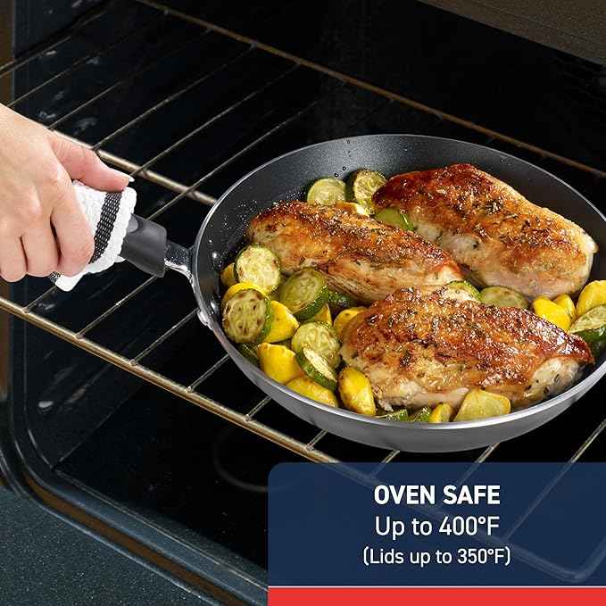 T-Fal Experience Non Stick Fry Pan w/Lid 10 Inch, Induction, Oven Broiler Safe 400F, Compatible with All Cooktops, Cookware, Deep Frying Pan, Cooking Skillet, Pots and Pans, Dishwasher Safe, Black