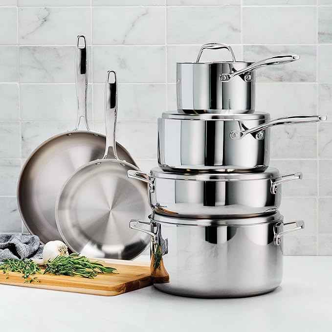 Tramontina Signature Tri-Ply Clad Stainless Steel 10-Piece Cookware Set with Lids, Pots and Pans Kitchen Set, Induction-Ready, Dishwasher-Safe, NSF-Certified, Made in Brazil