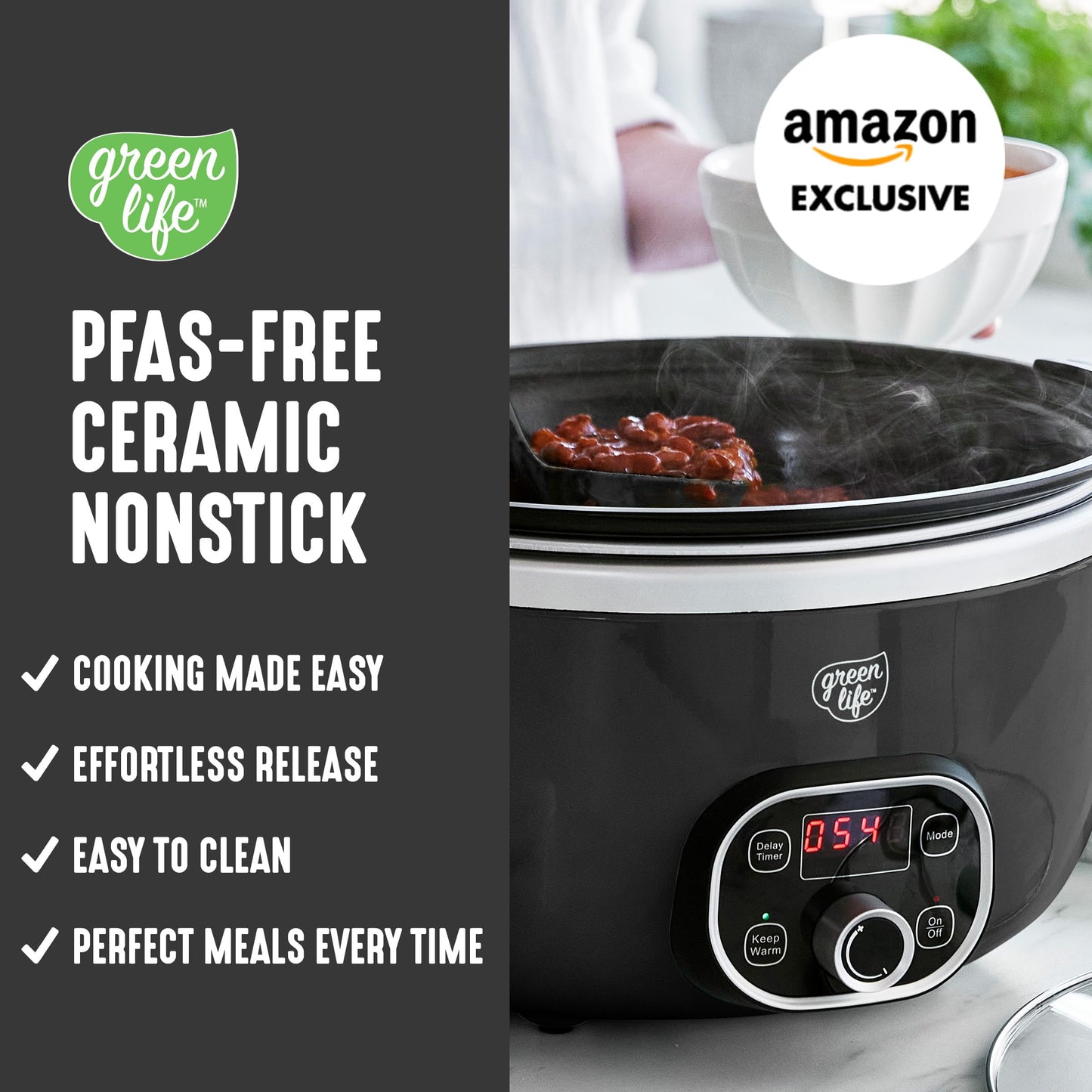 8QT Ceramic Nonstick Slow Cooker (Black / 8 Quarts)